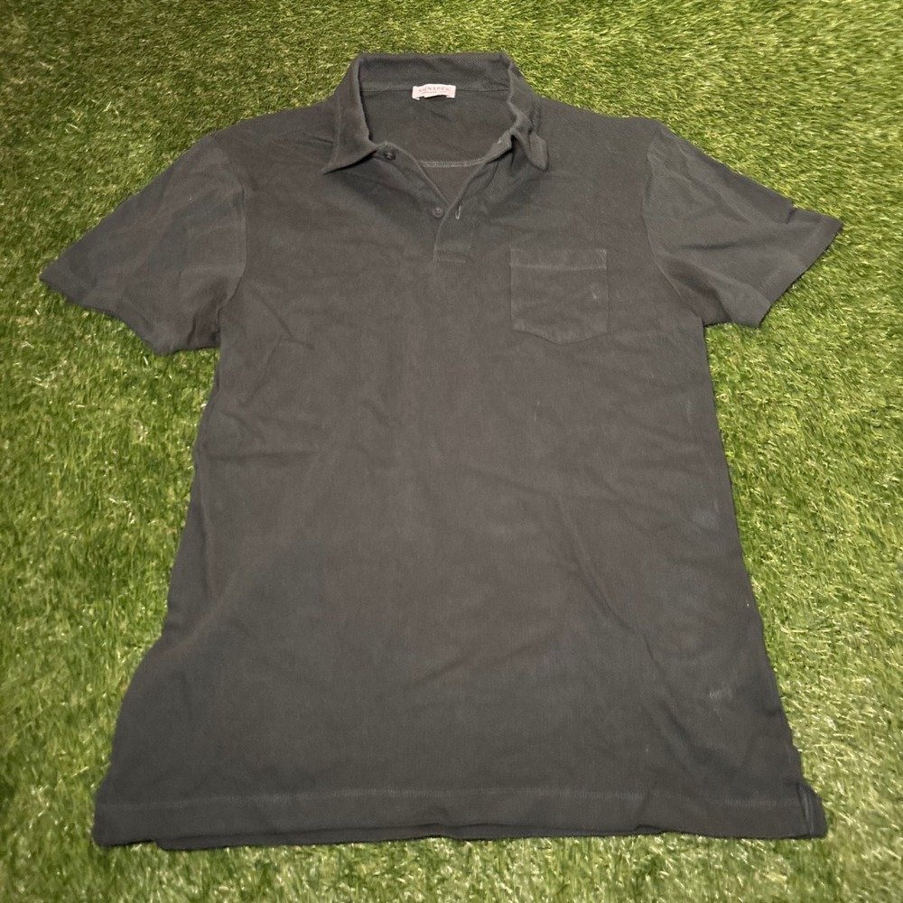 Sunspel Mens Pique Cotton Polo Shirt Medium Dark Grey Short Sleeve Chest Pocket